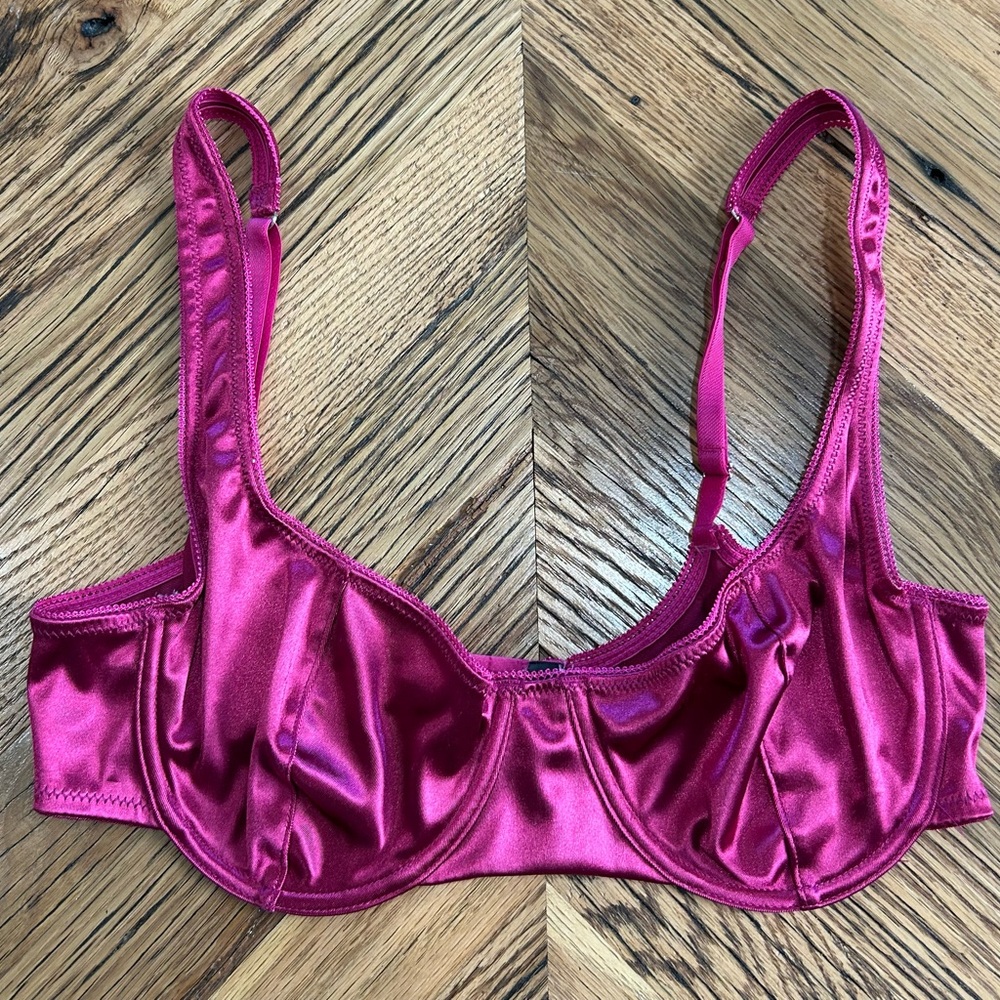 Urban Outfitters Out From Under Balconette Satin Bra Fuchsia